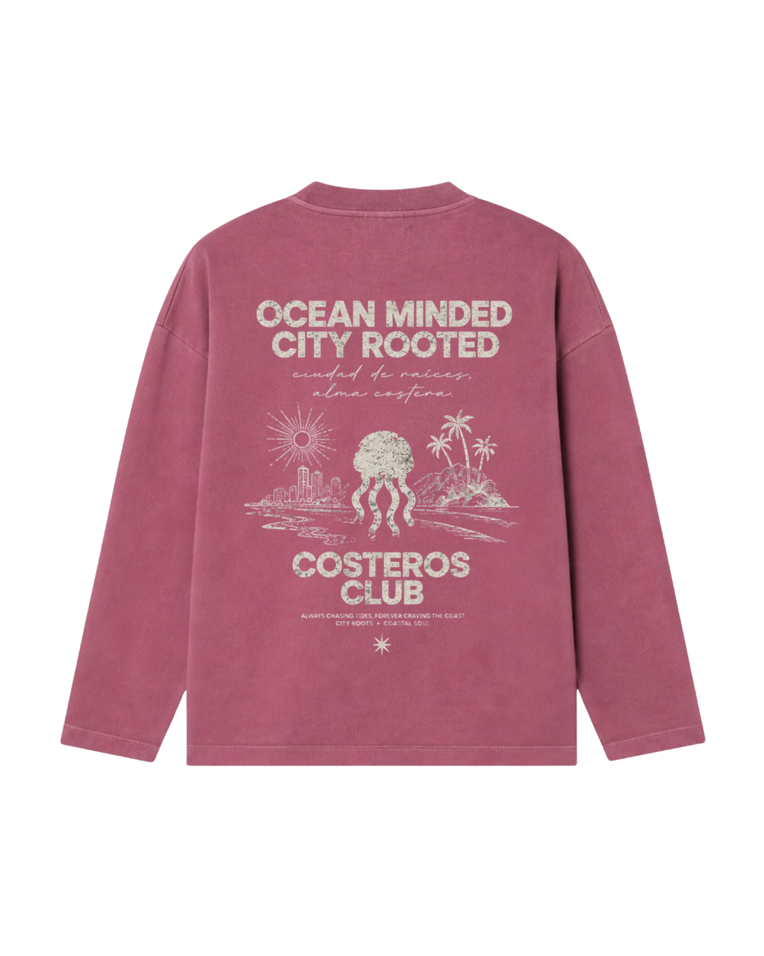 CREWNECK OCEAN MINDED CITY ROOTED BURGUNDY