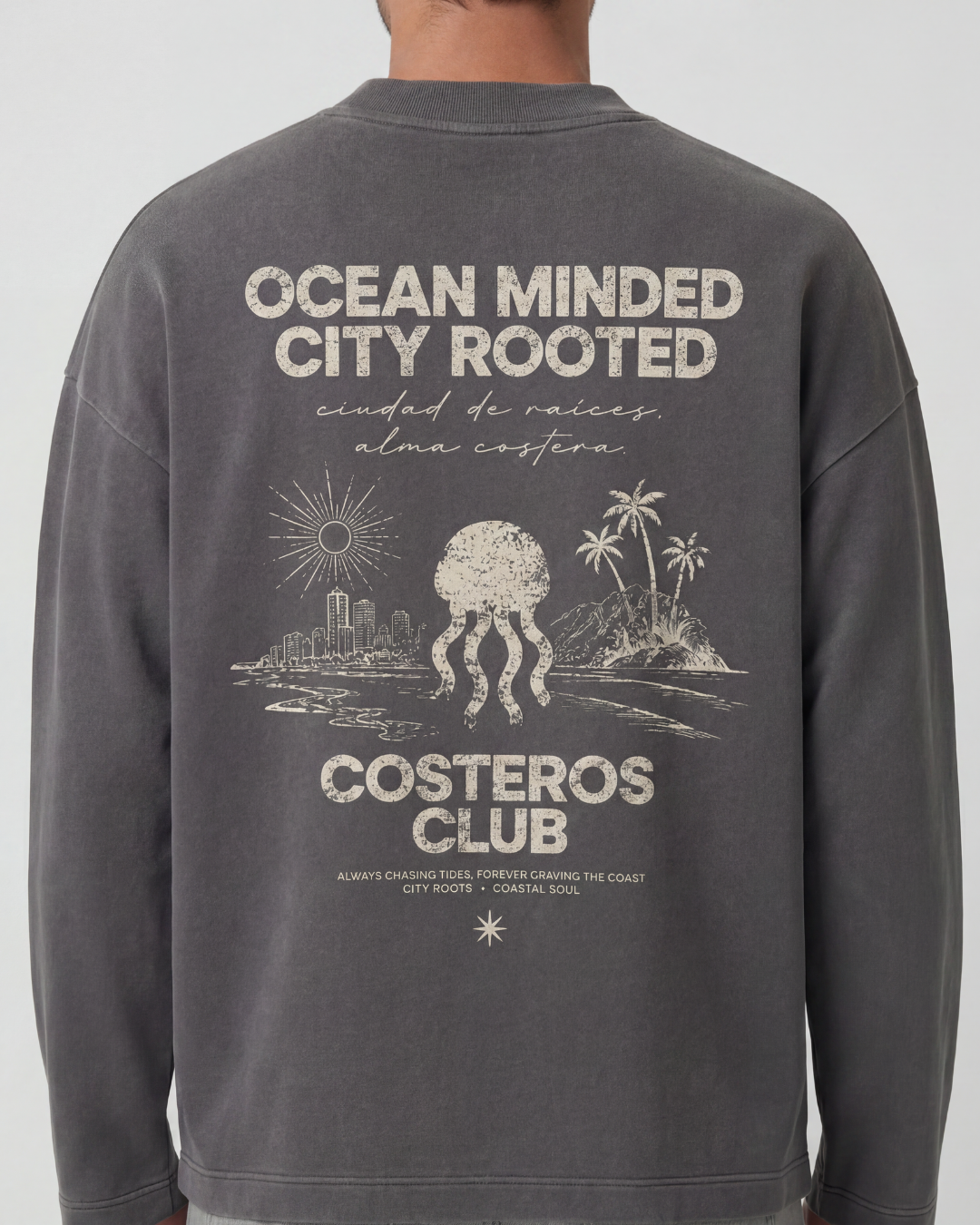 CREWNECK OCEAN MINDED CITY ROOTED CHARCOAL