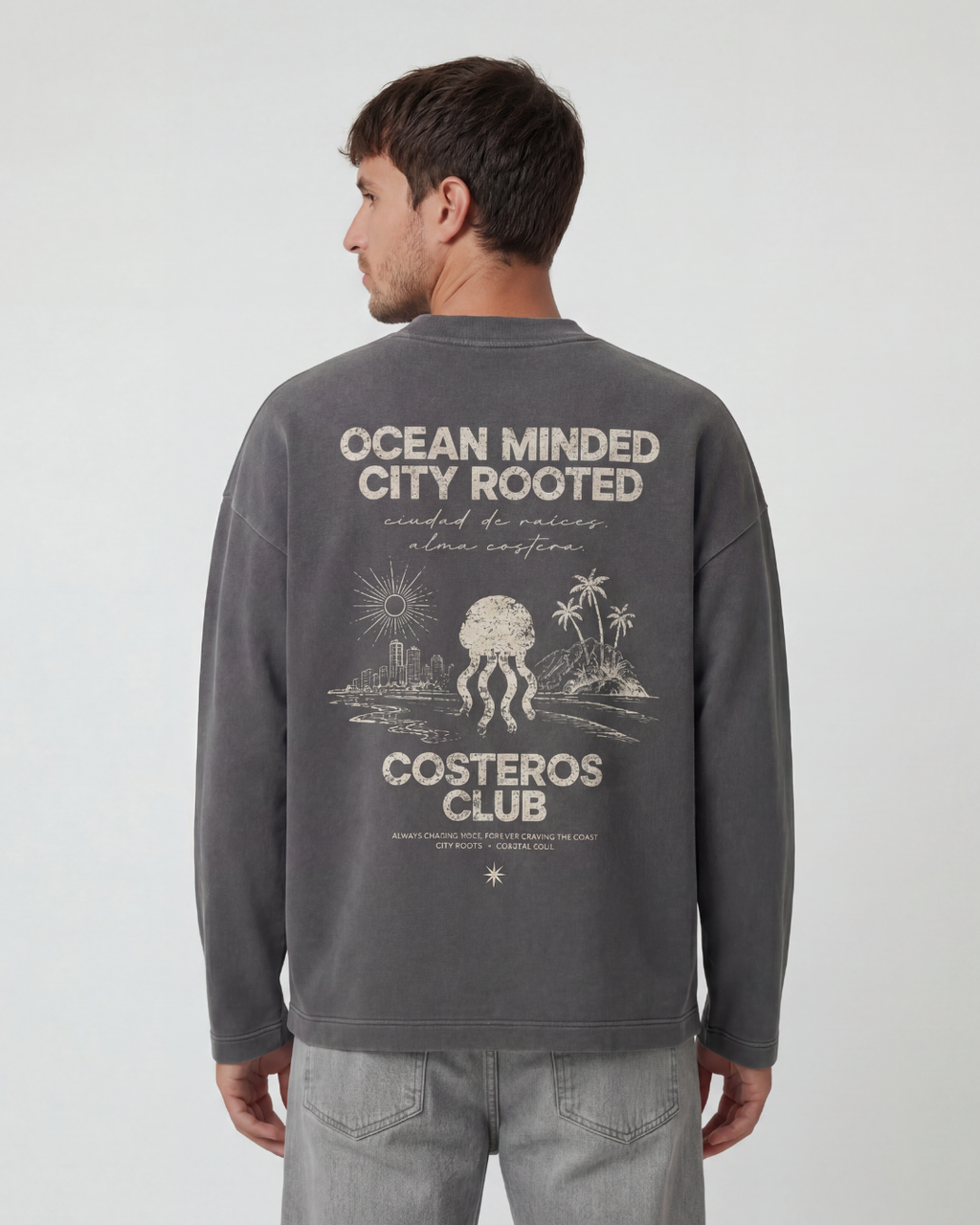 CREWNECK OCEAN MINDED CITY ROOTED CHARCOAL