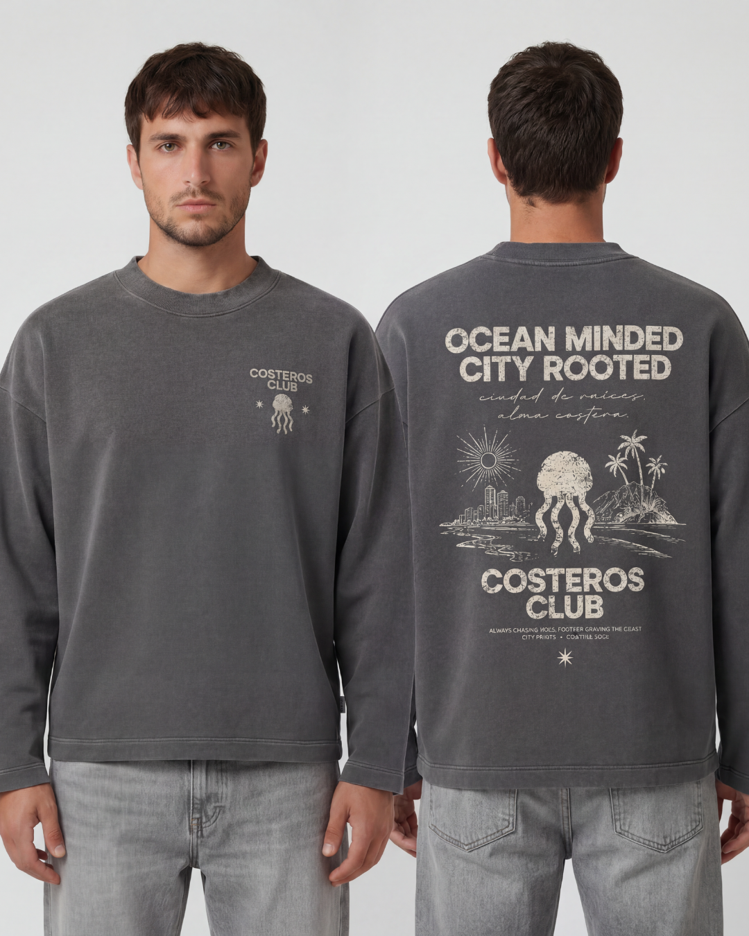 CREWNECK OCEAN MINDED CITY ROOTED CHARCOAL