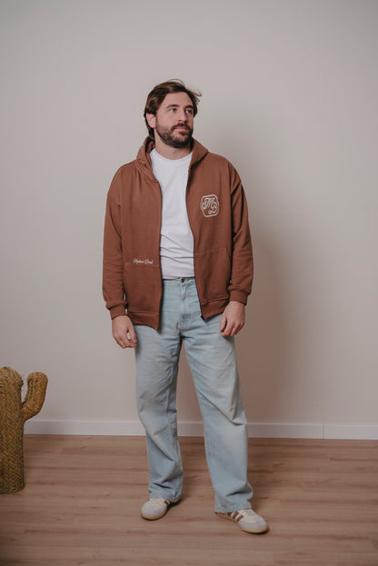 ZIPPER HOODIE "BORN TO BE AWESOME" BROWN