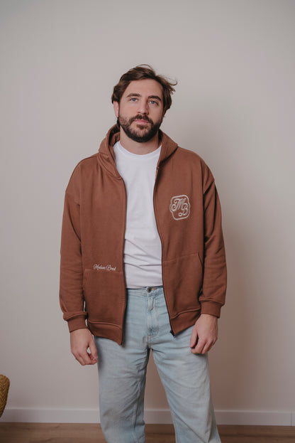 ZIPPER HOODIE "BORN TO BE AWESOME" BROWN