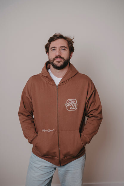 ZIPPER HOODIE "BORN TO BE AWESOME" BROWN