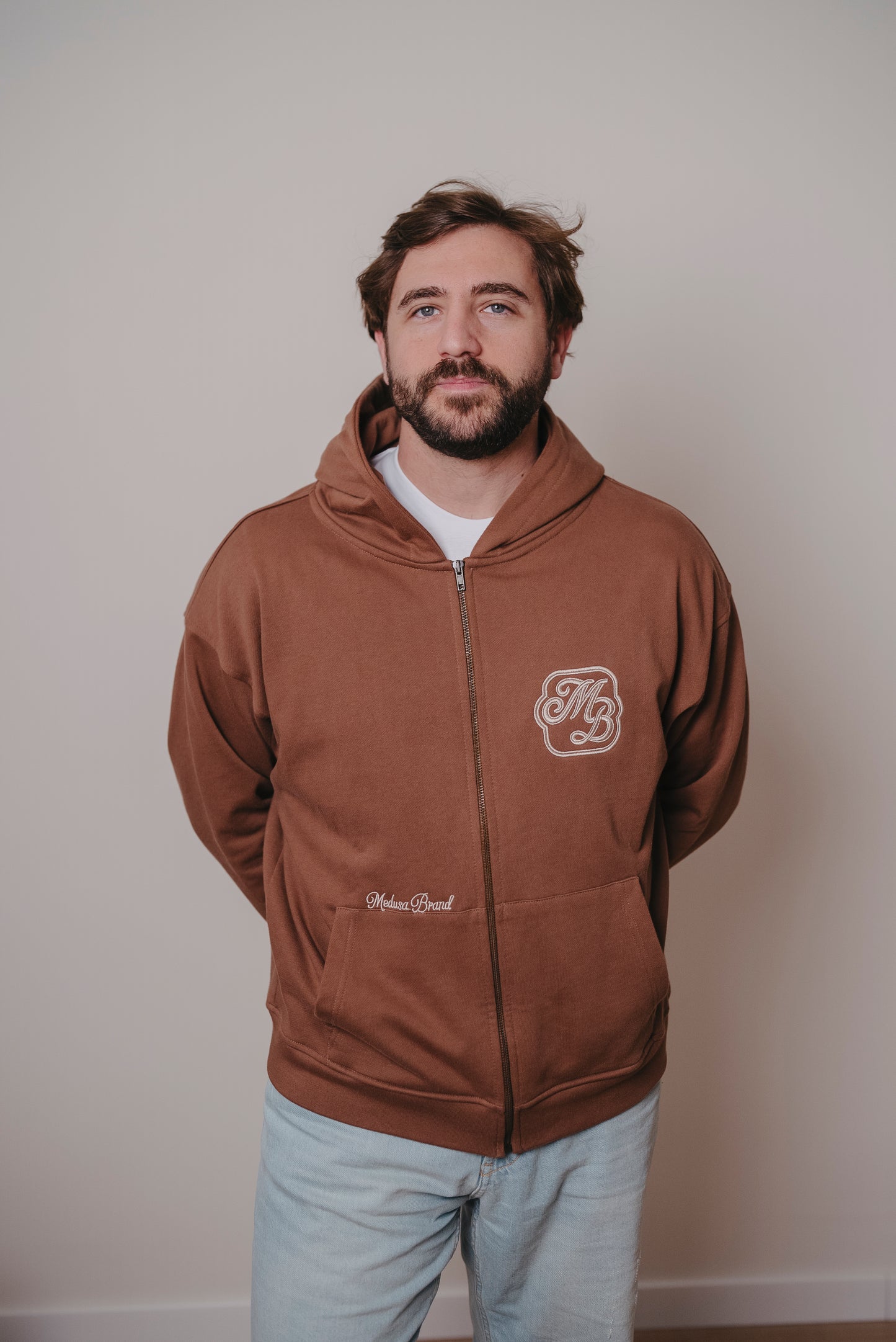 ZIPPER HOODIE "BORN TO BE AWESOME" BROWN