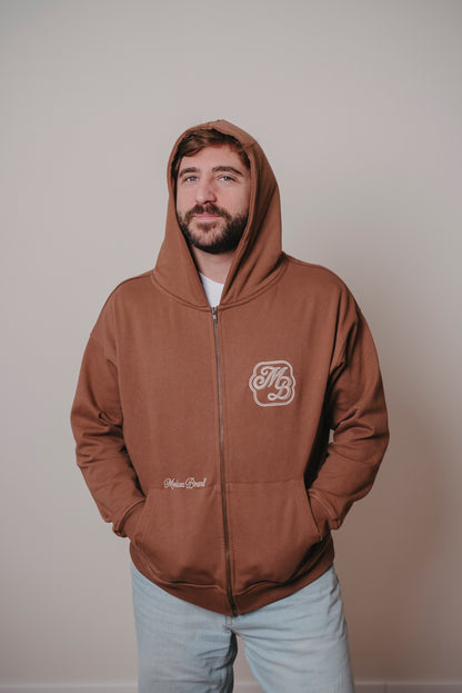 ZIPPER HOODIE "BORN TO BE AWESOME" BROWN