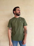 CAMISETA KHAKI CON CUELLO REDONDO Y BORDADO MEDUSA