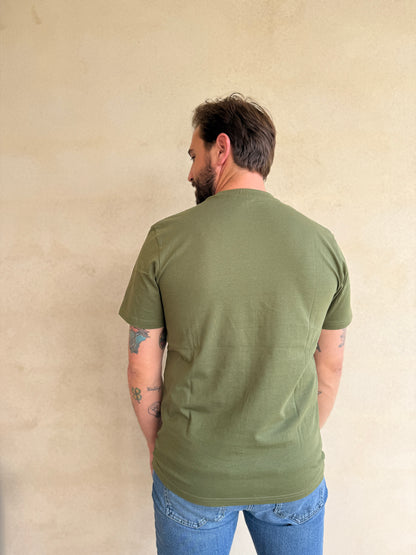 CAMISETA KHAKI CON CUELLO REDONDO Y BORDADO MEDUSA